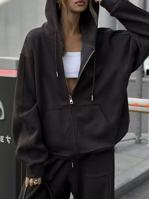 Oversized Zip-up Hoodie And Wide-leg Pants Set, alternate angle