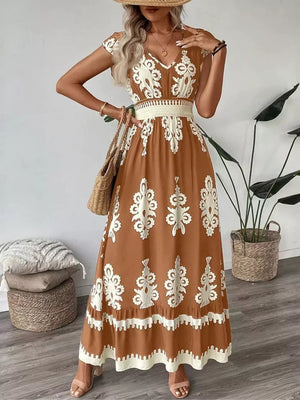 Ruffled Printed V-neck Maxi Dress in Dark Navy, alternate angle