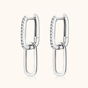 Silver geometric moissanite drop earrings with link chain detail
