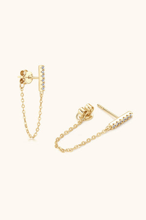 Gold chain cascade bar earrings with cubic zirconia accents