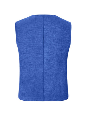 Royal blue linen vest with button detail and a seam down the back.