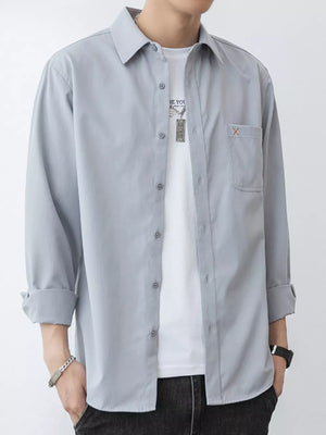 Men's Plus Size Button Up Long-sleeve Shirt in Light Green, side view