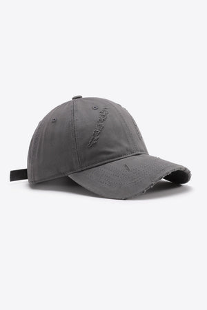 Mid gray distressed baseball cap with adjustable strap
