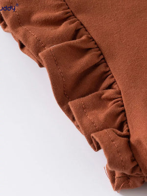 Brown cotton t-shirt with ruffle sleeve detail