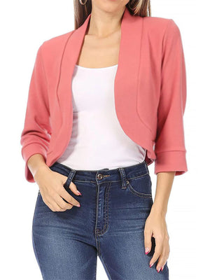 Full Size Cropped Open Front Blazer Plus Size in Rose, front view