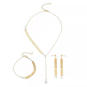Wheat-spike 18k Gold-plated Faux Pearl Jewelry Set in Gold, view 11