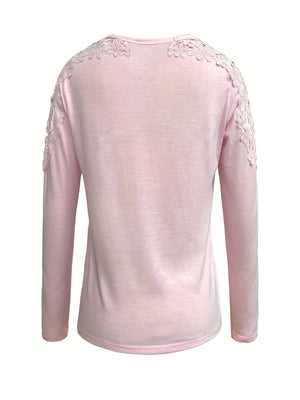 Blush pink long sleeve top with lace yoke and sleeve detail