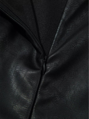Black vegan leather sleeveless mini dress with zipper detail