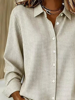 Plus Size Plaid Button Up Long Sleeve Shirt, fit detail