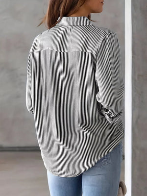 Classic Striped Button-down Shirt in Black, product detail