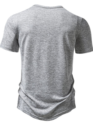 Men's light gray mélange cotton slim fit tee with curved hem