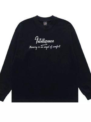 Crew-neck Graphic Long-sleeve Top in Royal Blue, model styling view