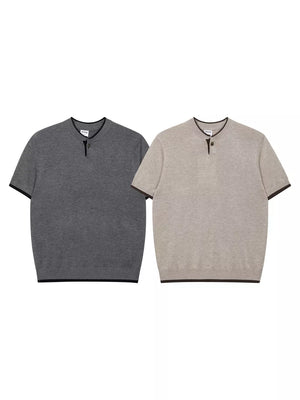 Men's Short Sleeve Collar Knit Top in Apricot, alternate angle
