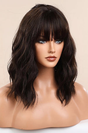 Textured black bob wig with fringe and loose waves
