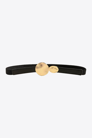Black elastic belt with gold disc detail