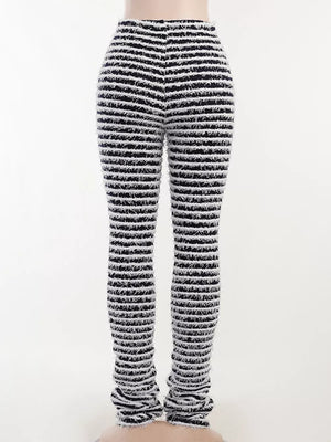 Striped Fuzzy Knit Pants in Army Green, model styling view