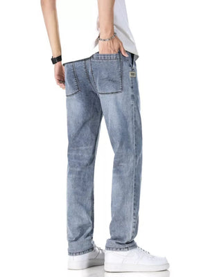 Men's Classic Straight Fit Washed Jeans in Light Blue, back view