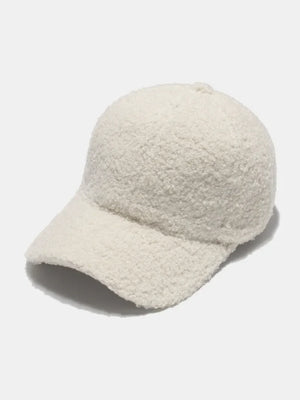 Textured sherpa baseball cap in ivory with adjustable strap