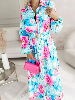 Long Sleeve Maxi Shirt Dress in Pastel Blue, fabric detail