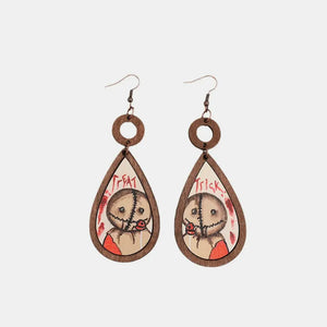 Sam Trick or Treat wood teardrop earrings with painted character detail