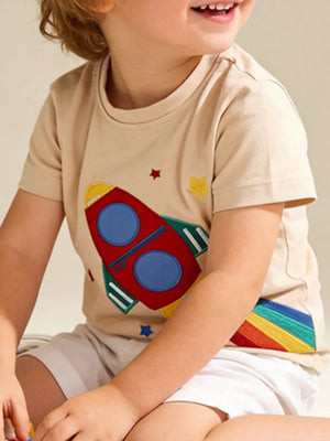 Toddler t-shirt, cotton, with rocket embroidery.