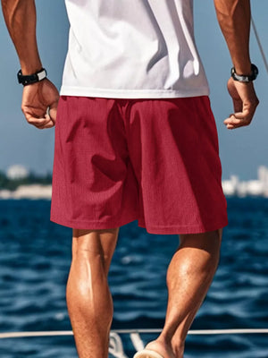 Men's Drawstring Casual Shorts in White, close-up detail