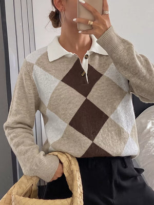 Button-down Ribbed Sweater in Khaki, back view