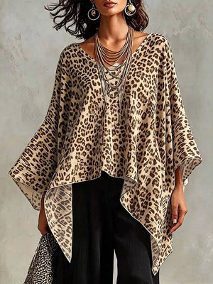 Full Size Leopard Print Asymmetrical Hem Top in Yellow, front view