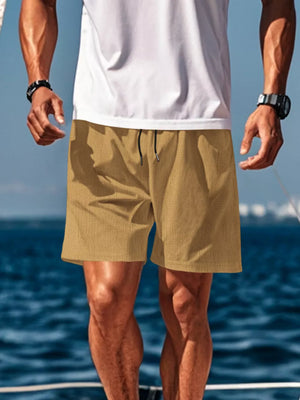 Men's Drawstring Casual Shorts in White, back view