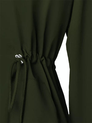 Military green waterproof jacket with drawstring waist detail