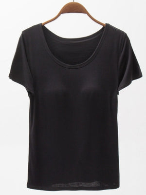 Black scoop neck t-shirt with built-in bra detail