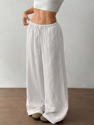 Wide-leg Drawstring Cotton Pants, close-up detail