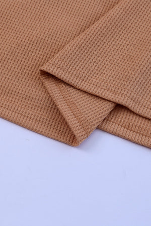 Ochre waffle knit blouse with leopard print sleeves detail