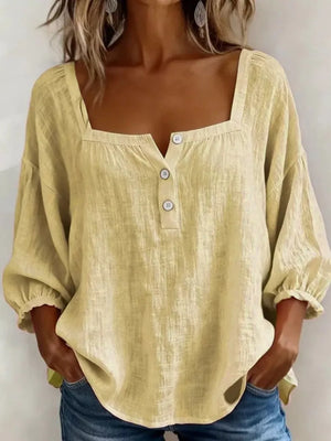 Full Size Square Neck Button Detail Blouse, close-up detail