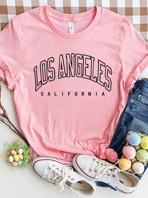 Blush pink t-shirt with Los Angeles California graphic print