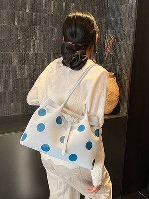 Polka Dot Medium Shoulder Bag in Pastel Blue, front view