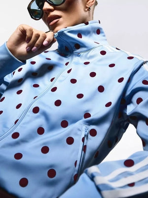 Polka Dot Zip Up Outerwear And Pants Set in Black, product detail