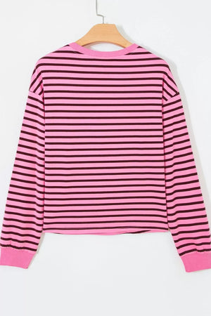 Stripe V Neck Drop Shoulder Long Sleeve Shirt, product detail