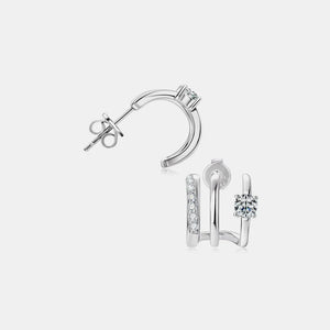 Silver triple-bar stud earrings with clear crystals