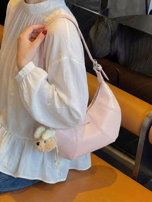 Pu Leather Shoulder Bag in Pink, front view