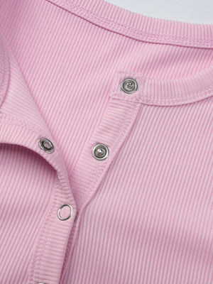 Dusty pink ribbed long sleeve top with snap button detail