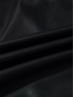 Black vegan leather sleeveless mini dress fabric detail