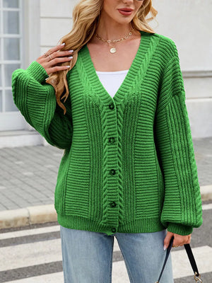 Cable Knit Button-up Cardigan in Black, view 16