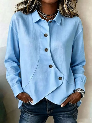 Full Size Asymmetrical Button Down Shirt in White, alternate angle