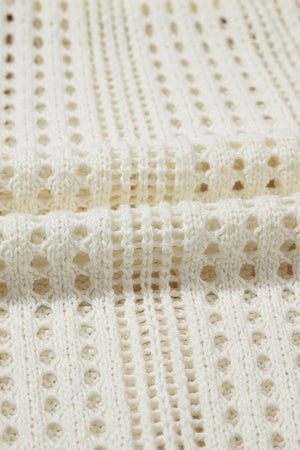 Beige open-knit acrylic mini dress with drawstring waist detail