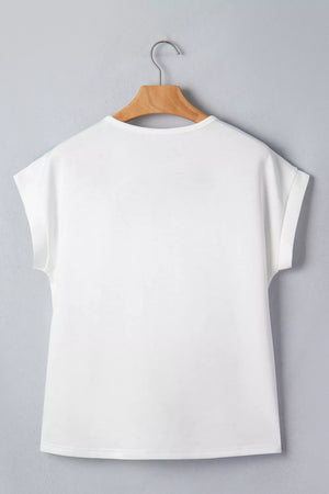 White short sleeve maternity t-shirt with cuffed sleeves.