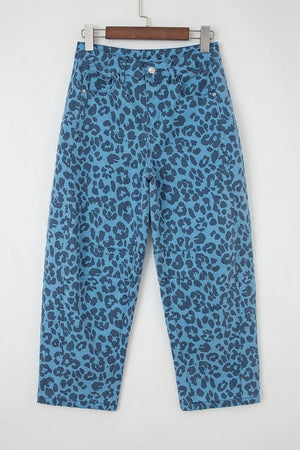 Leopard Print Barrel Leg Jeans, fit detail