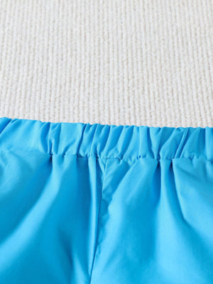 Blue cotton shorts with elastic waistband detail