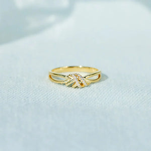 Gold knot ring with diamond accents, 18K gold-plated