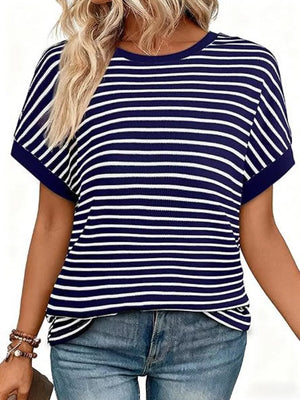 Classic Striped Crew Neck T-shirt in Dark Gray, alternate angle